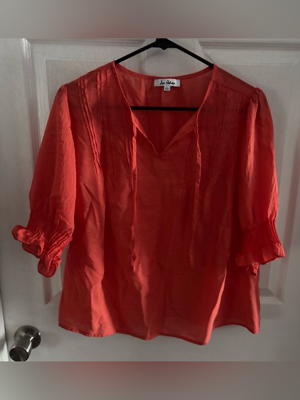 Sam Edelman Coral Red V-Neck Pintuck Blouse
